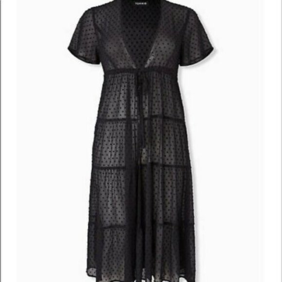 torrid Tops - Torrid 3X Kimono Duster Top Black Tiered Sheer